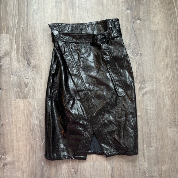 NA-KD Women’s Faux‎ Leather Overlap Midi Skirt - Picture 1 of 3